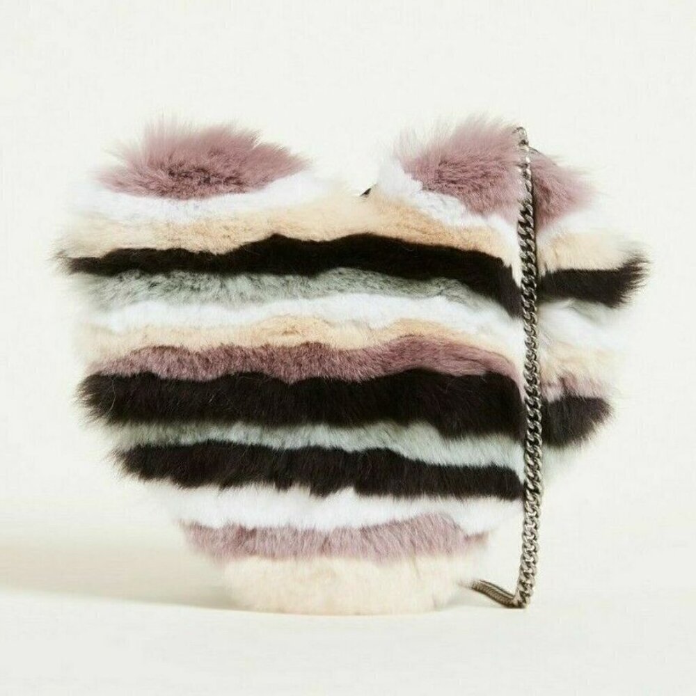 Rebecca Minkoff Furry Heart Crossbody Small Leather Stripe Chain Strap Bag